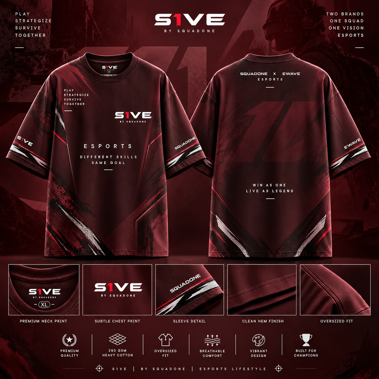 S1VE × SQUAD ONE 'Maroon Cyber Edition' Oversized Tee